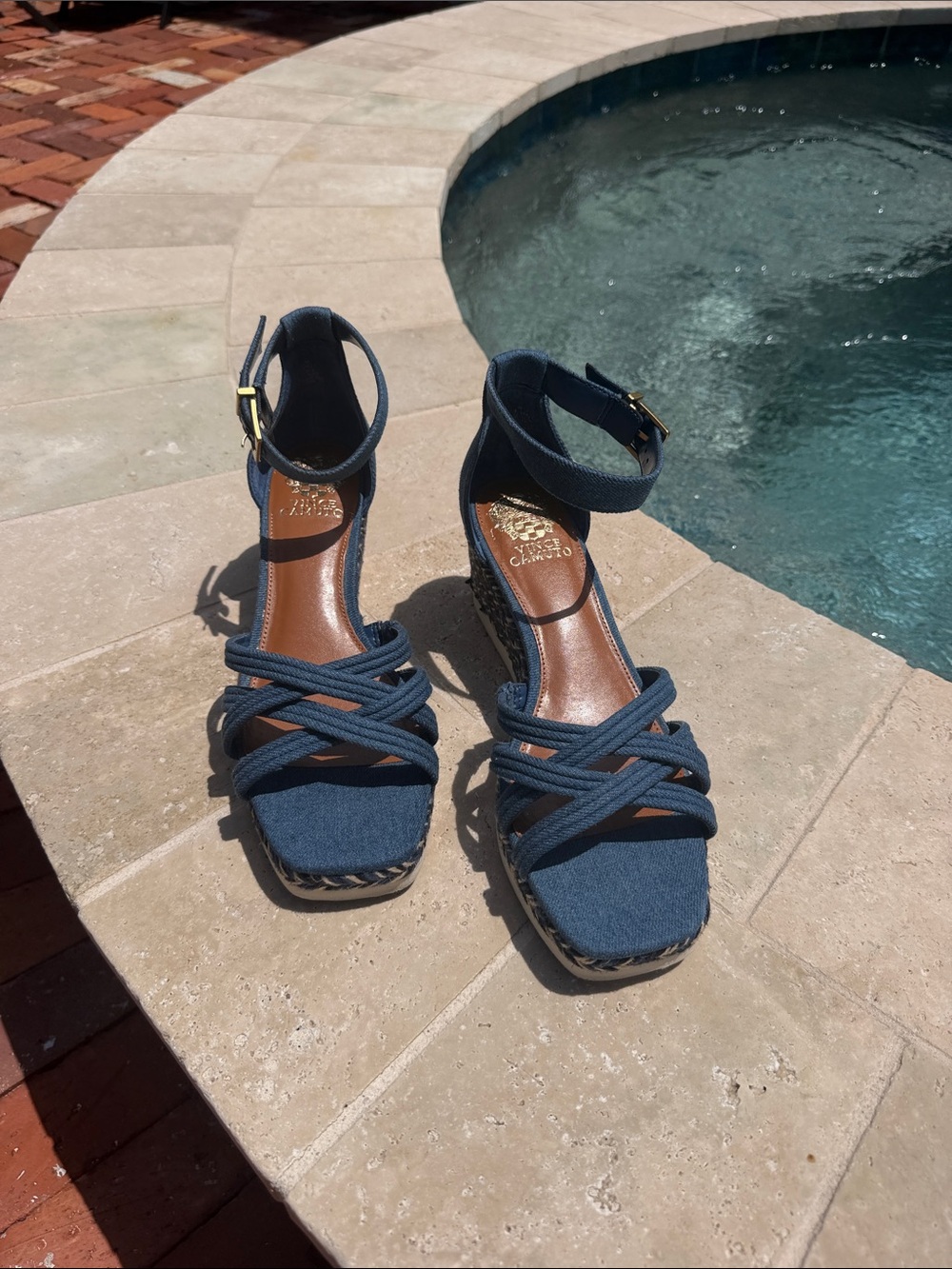 Vince Camuto Navy Strappy Espadrille Wedge Sandals